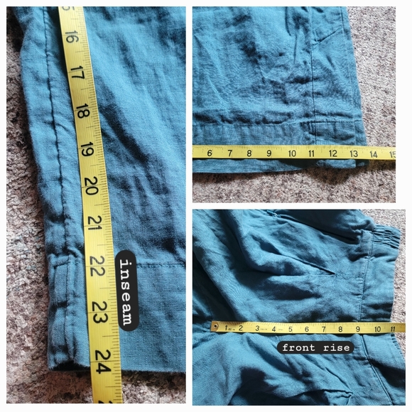 Athleta Green Playa 100% Linen Wide Crop Pants High Rise Elastic Waist Size 4 - Picture 8 of 13